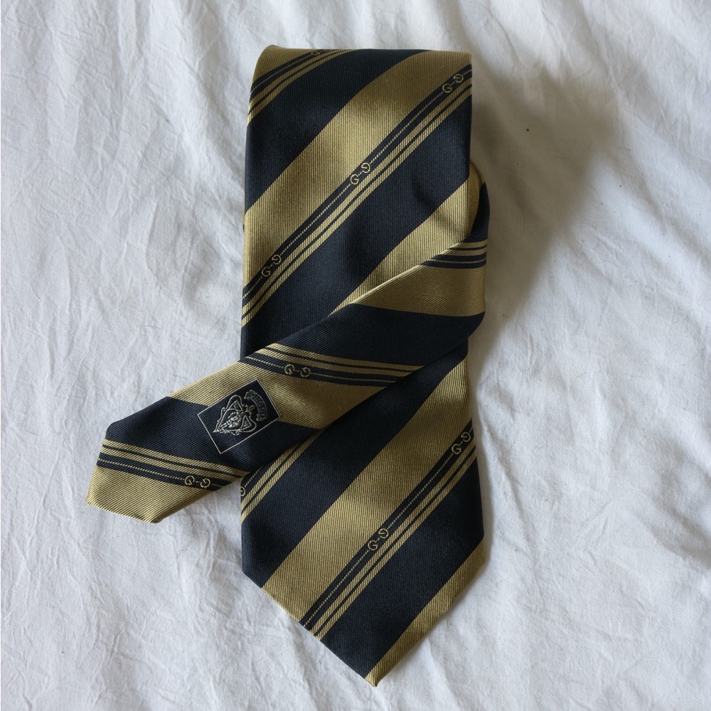Gucci Black and Gold Striped Silk Tie
